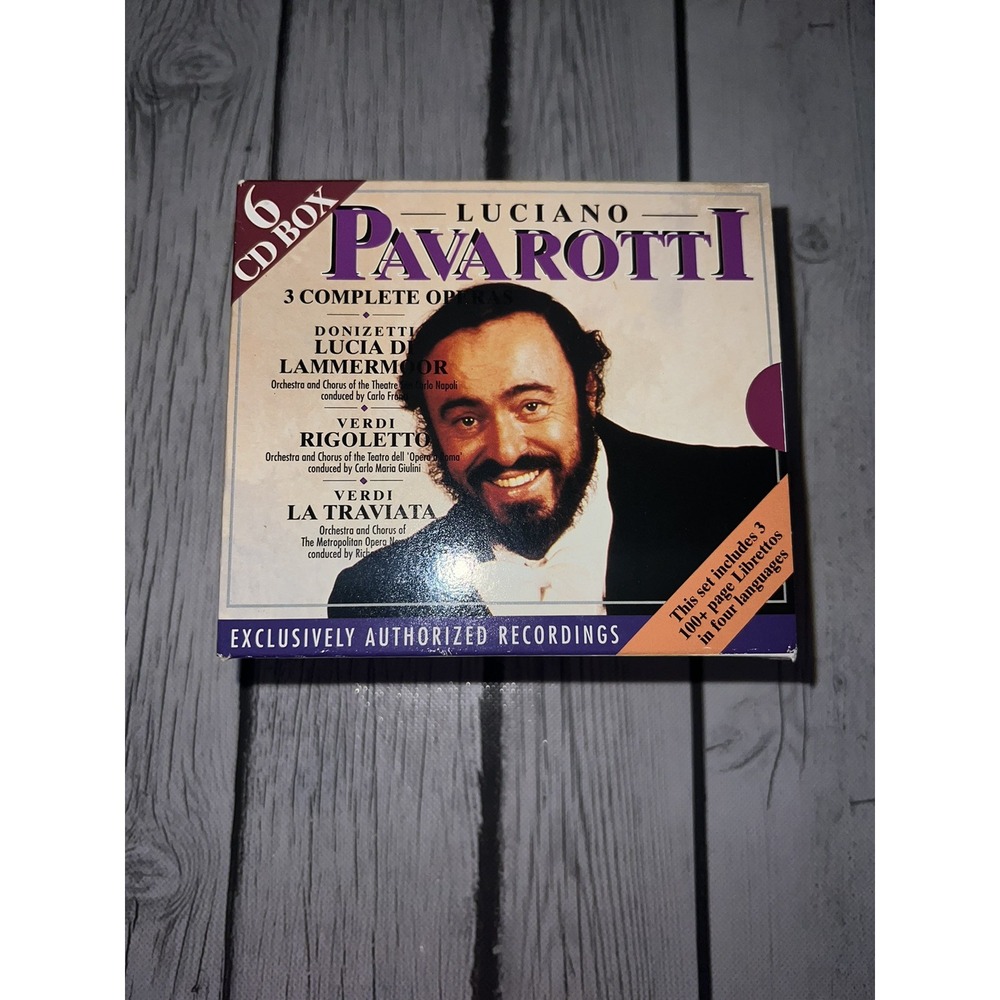 LUCIANO PAVAROTTI 6 CD BOX SET WITH BOOKLETS 3 COMPLETE OPERAS